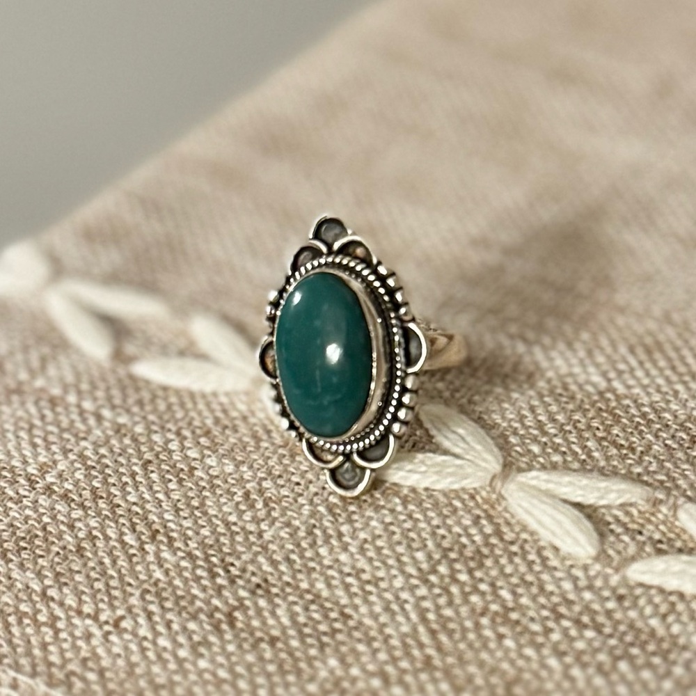 Turquoise and 925 Silver Filigree Ring Sz 5